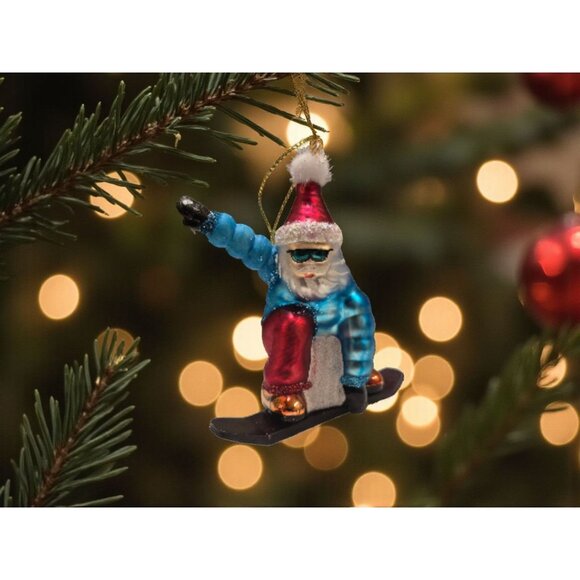 New Multi Color Glass Santa Claus Snowboarding Christmas Tree Ornament Decor - Picture 1 of 3